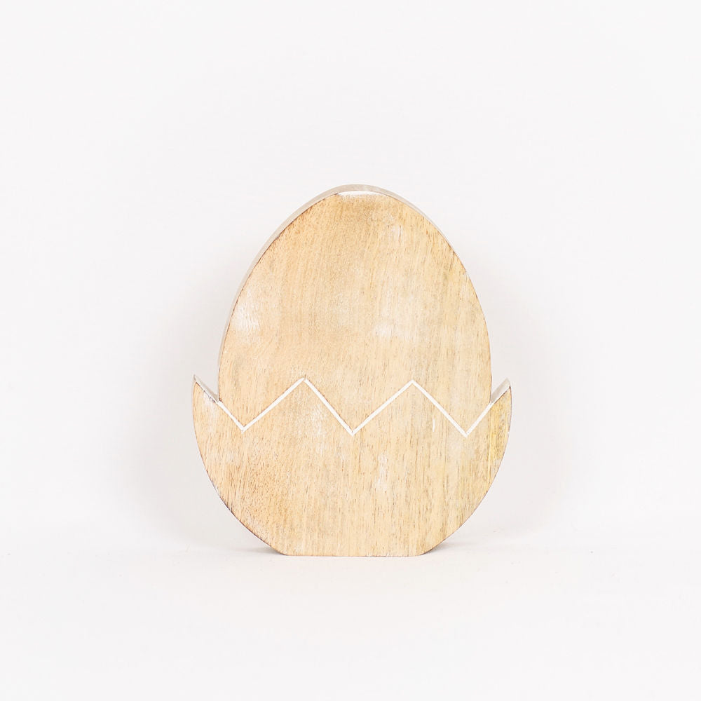 Mango Wood Egg Cutout in White