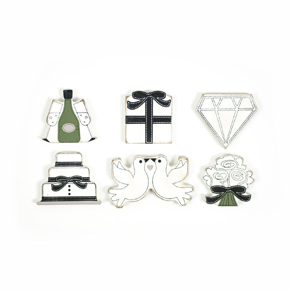 Wedding Wooden Shapes Craft Set - 6 Pieces