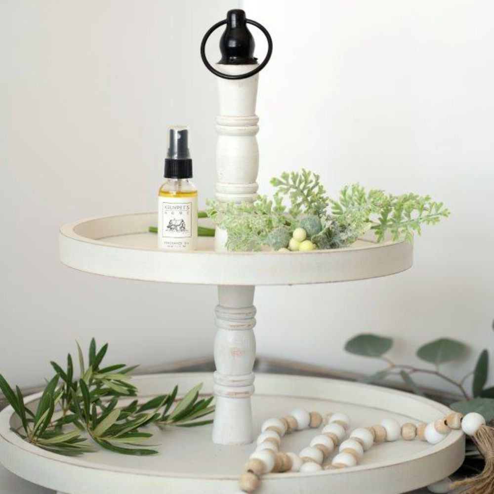 Two-Tiered Wood Tray in Black & White