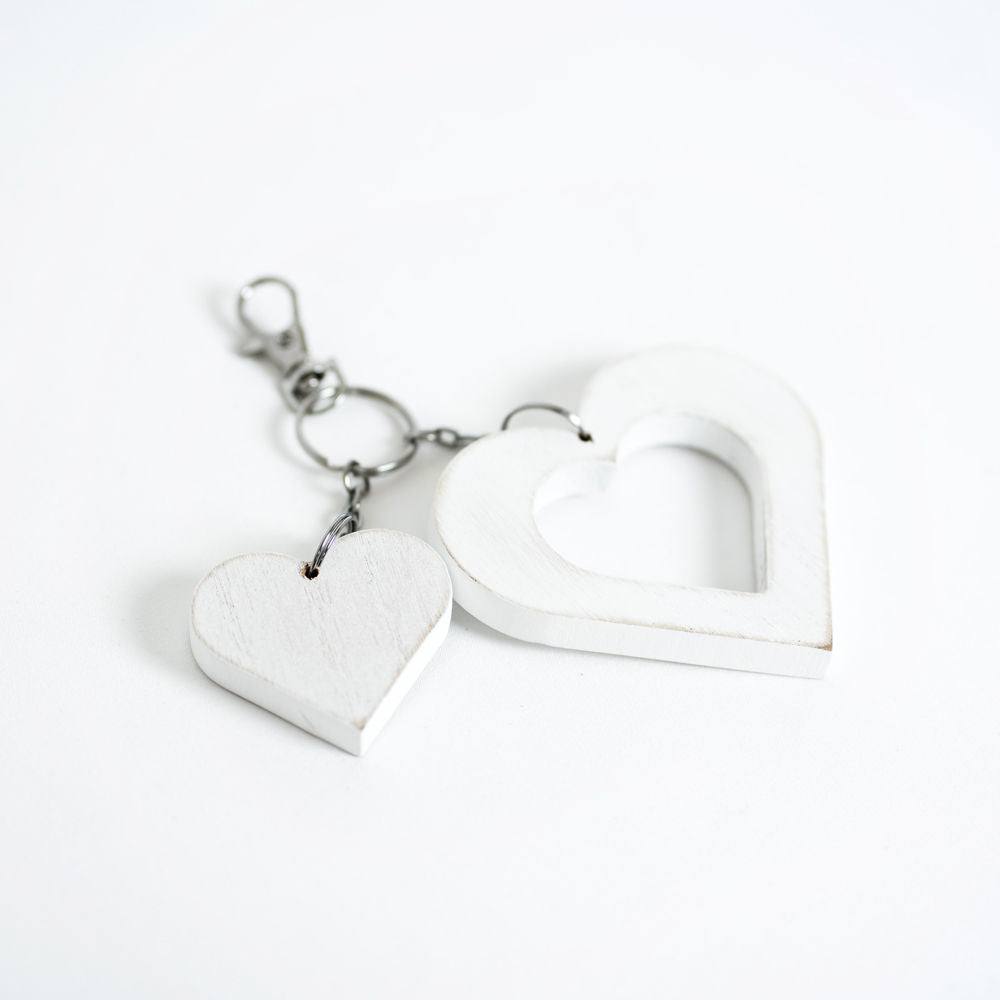 Wood Heart Keychain in White
