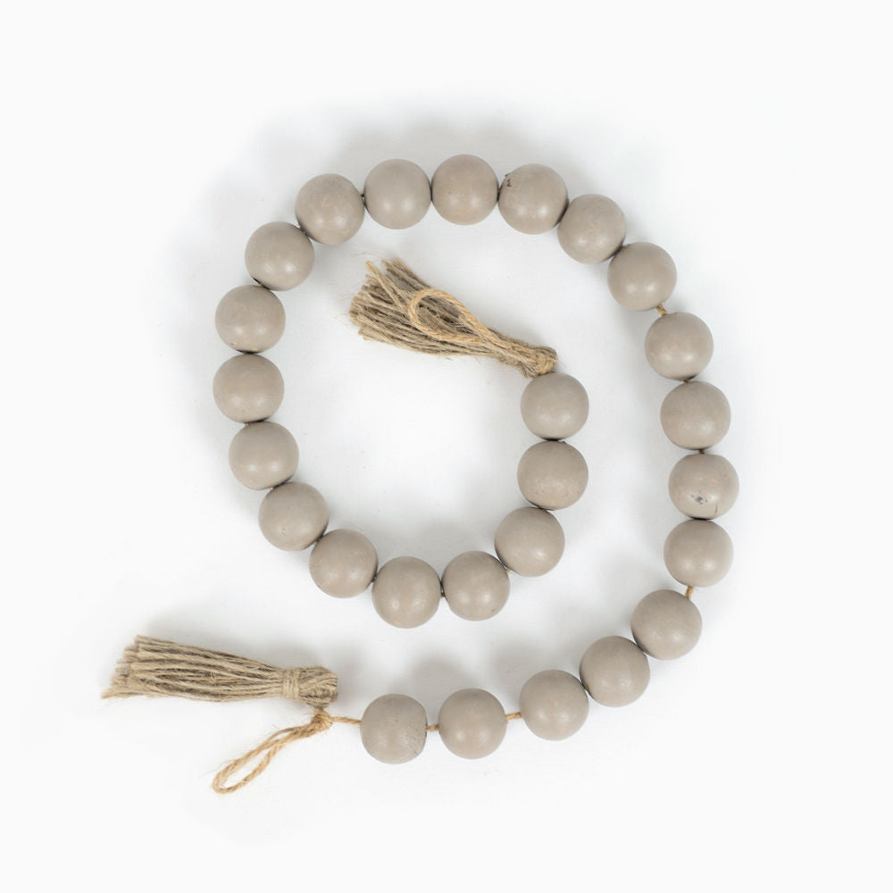 Wood Bead Garland with Tassels - Grey