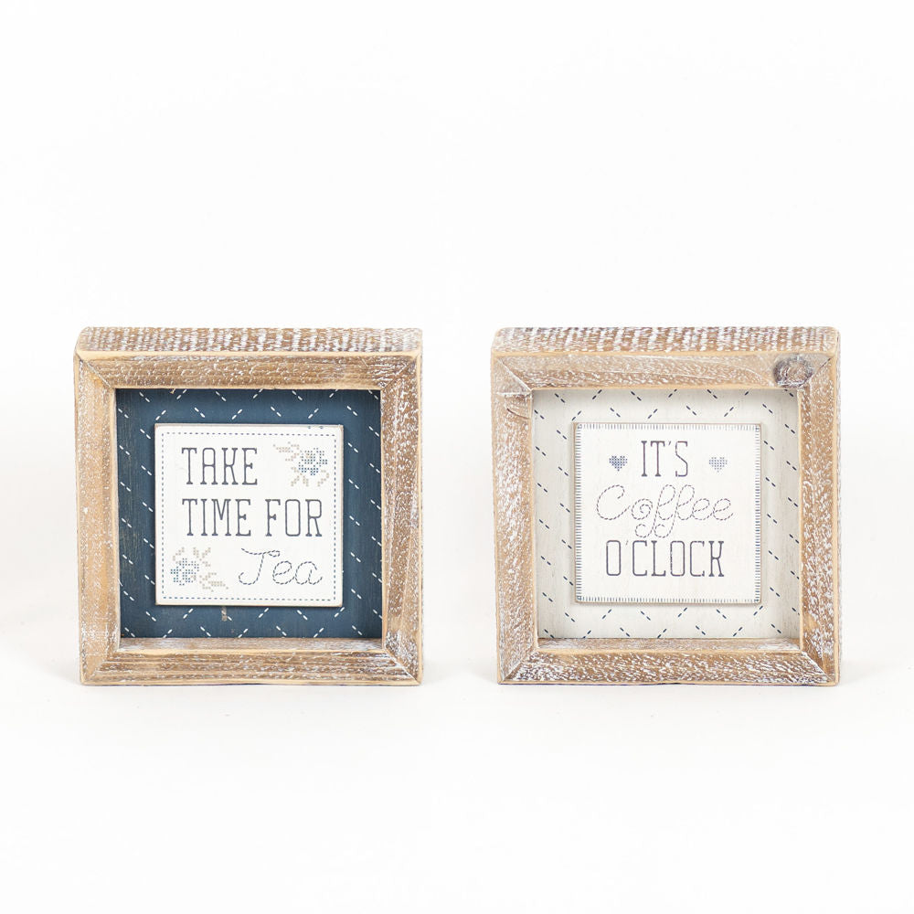 Reversible Wood Frame Sign - Tea & Coffee Quotes