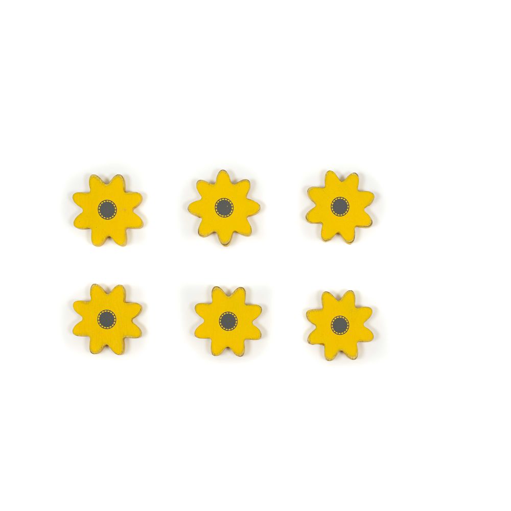 Wooden Daisy Shapes Set of 6 - Yellow & Grey
