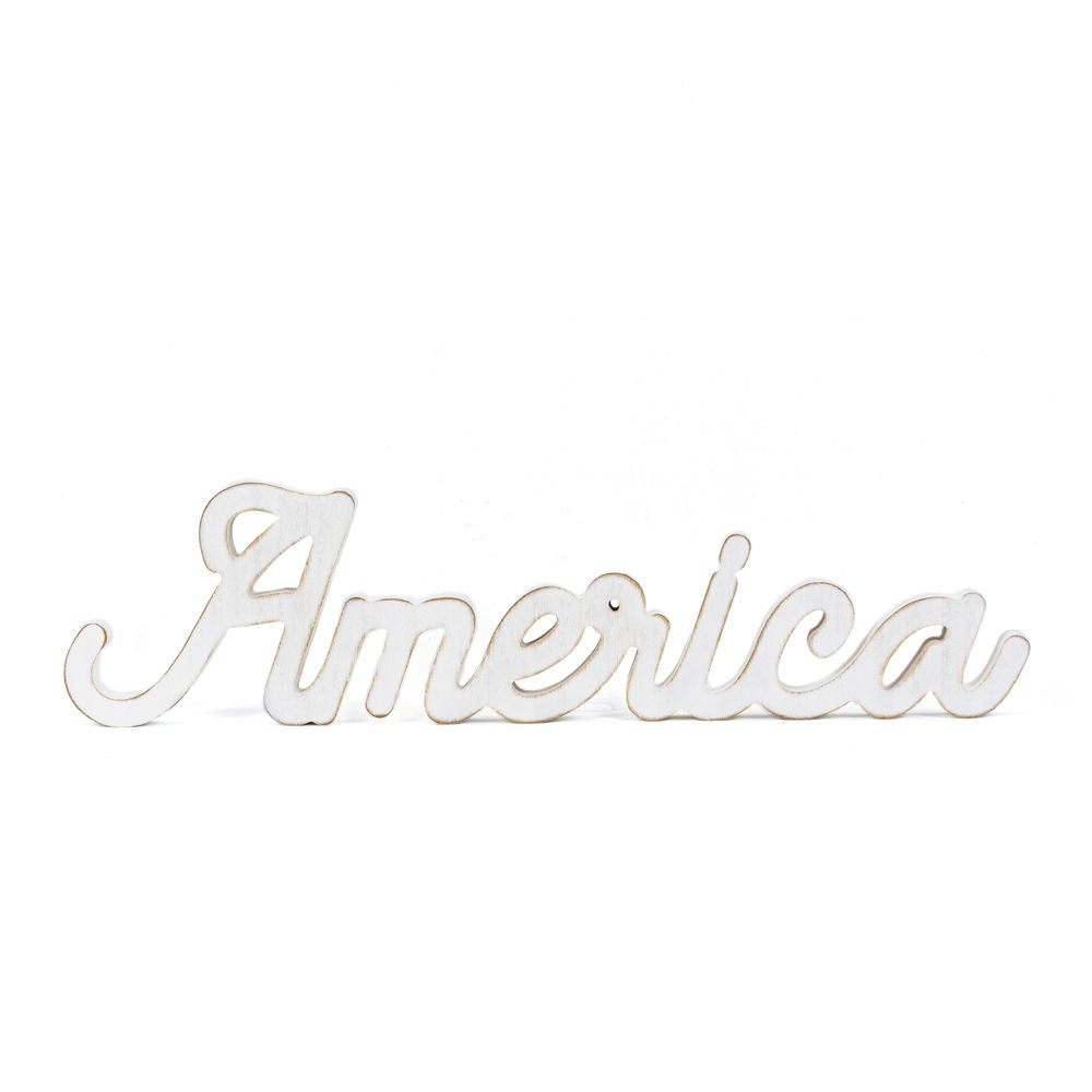 America Wood Cutout - White Stars & Stripes Decor
