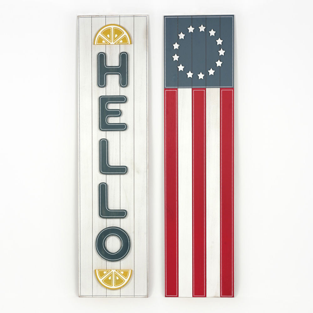 12x47 Reversible Wood Sign - Flag/Hello Design