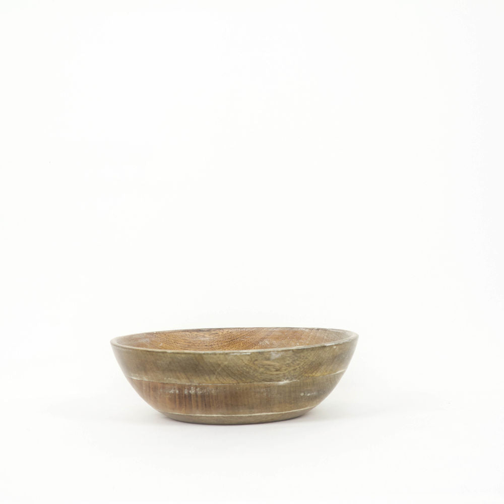 14" Mango Wood Bowl - Natural & White