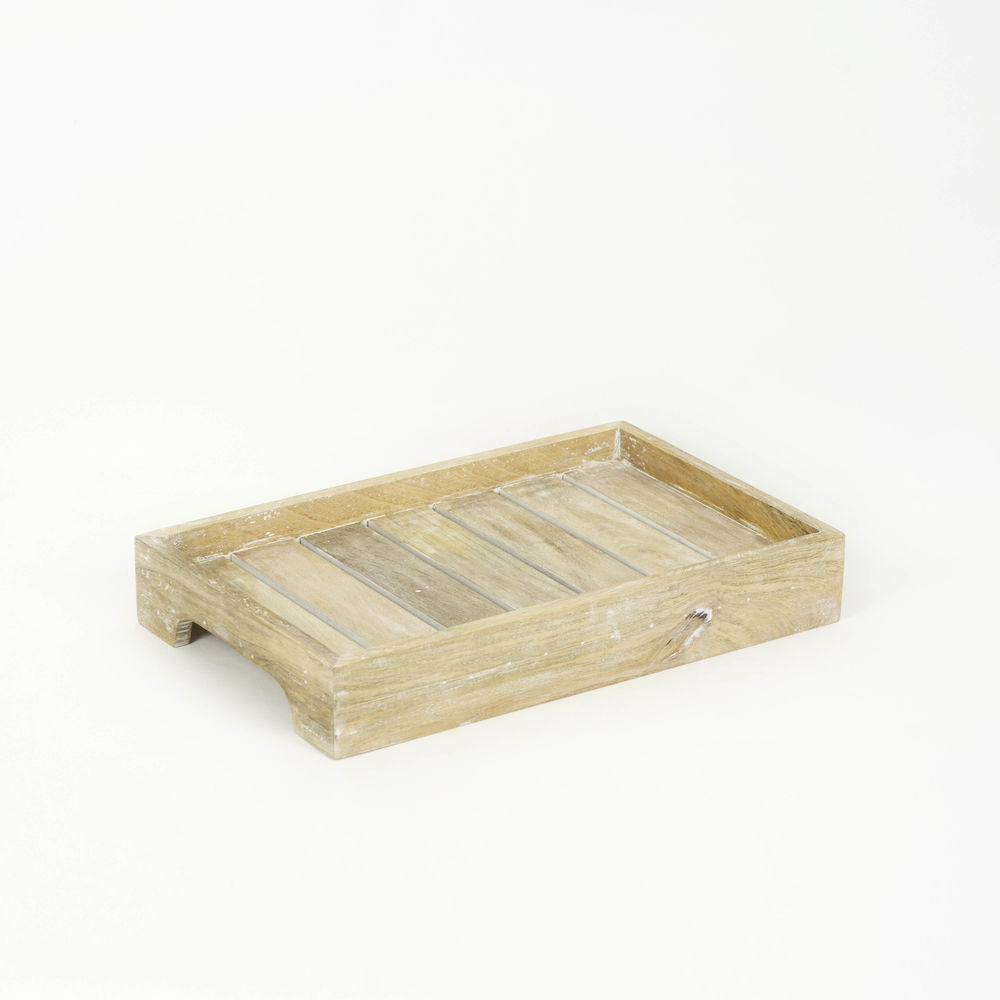 16" Mango Wood Serving Tray in White