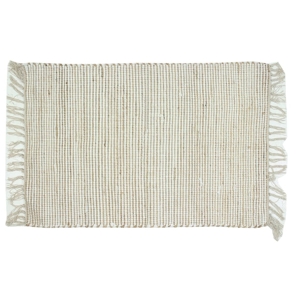 24x35 Natural White Jute Chindi Rug with Fringes