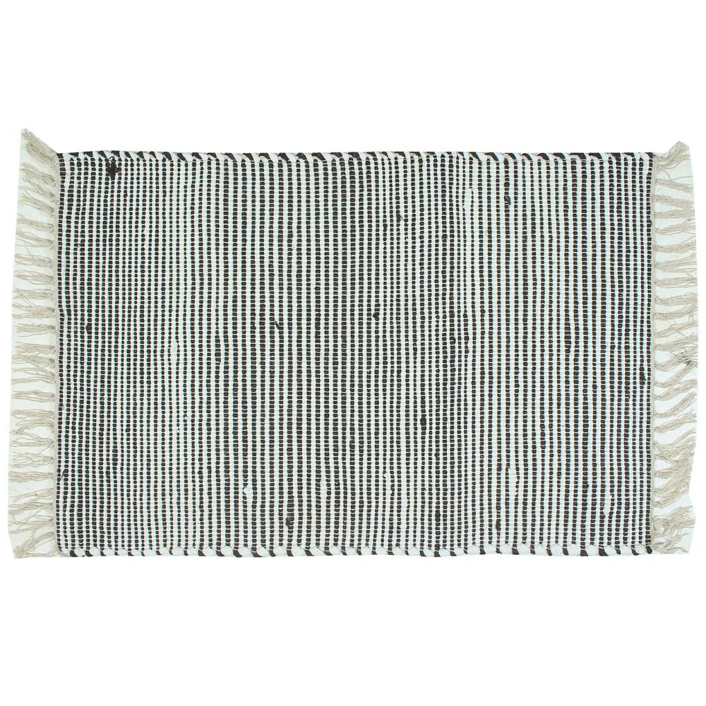 Black & White Jute Chindi Fringe Rug