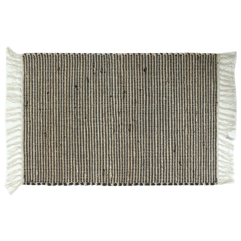 24x35 Black & Natural Jute Chindi Rug with Fringes