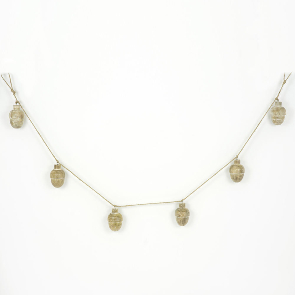 Mango Wood Acorn Garland - Natural White
