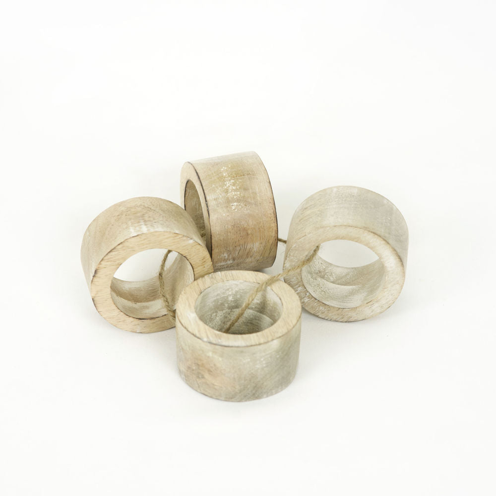 Mango Wood Round Napkin Rings (Set of 4)