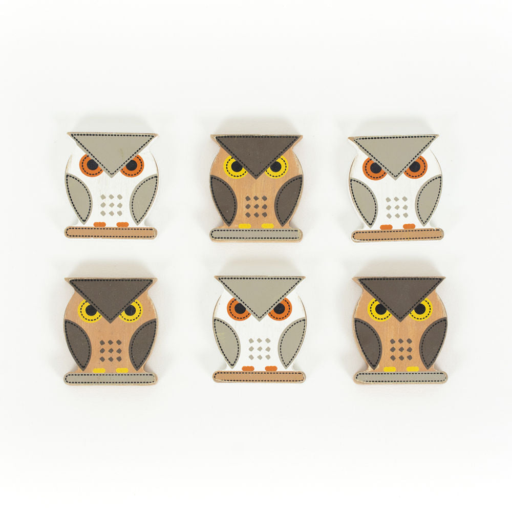 Multicolor Owl Wood Shapes - Set of 6