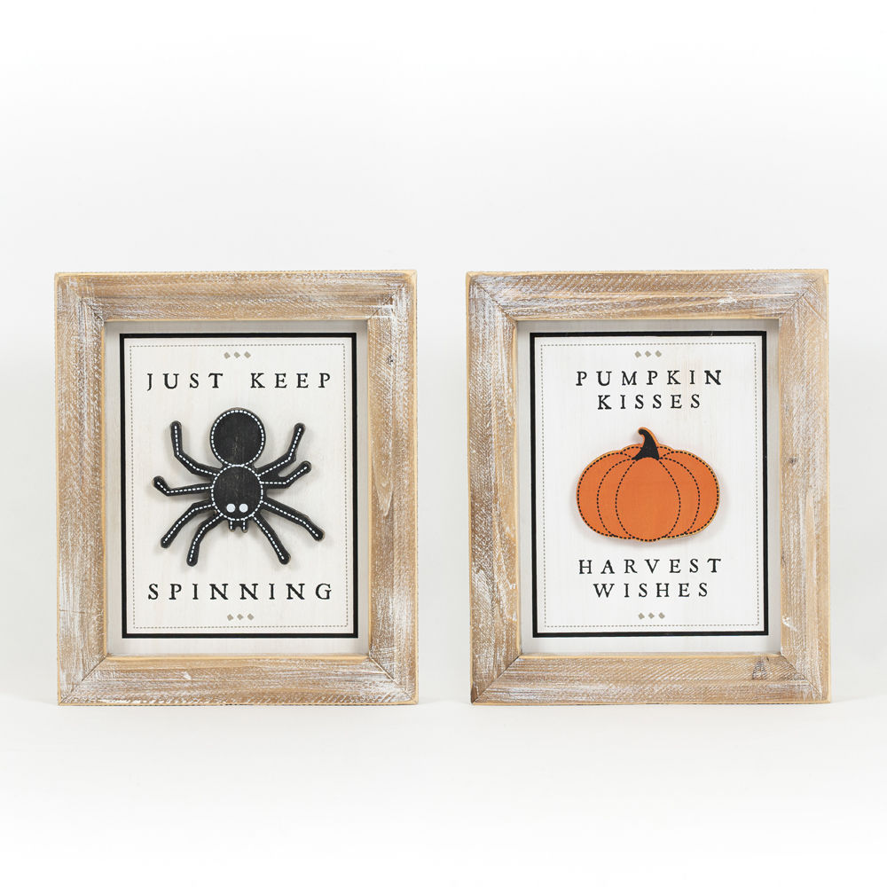 Reversible Wood Framed Sign - Pumpkin Kisses/Just Keep Spinning