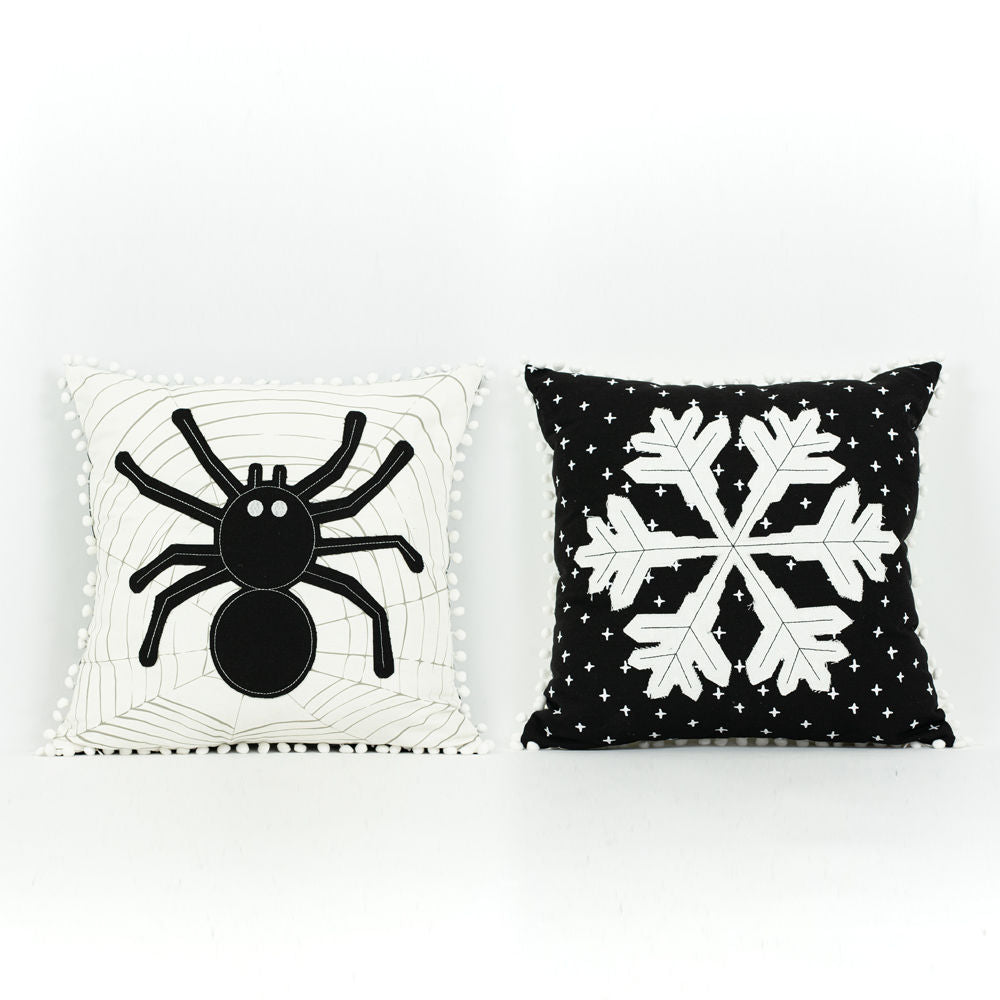 20x20 Reversible Linen Pillow - Spider & Snowflake Design