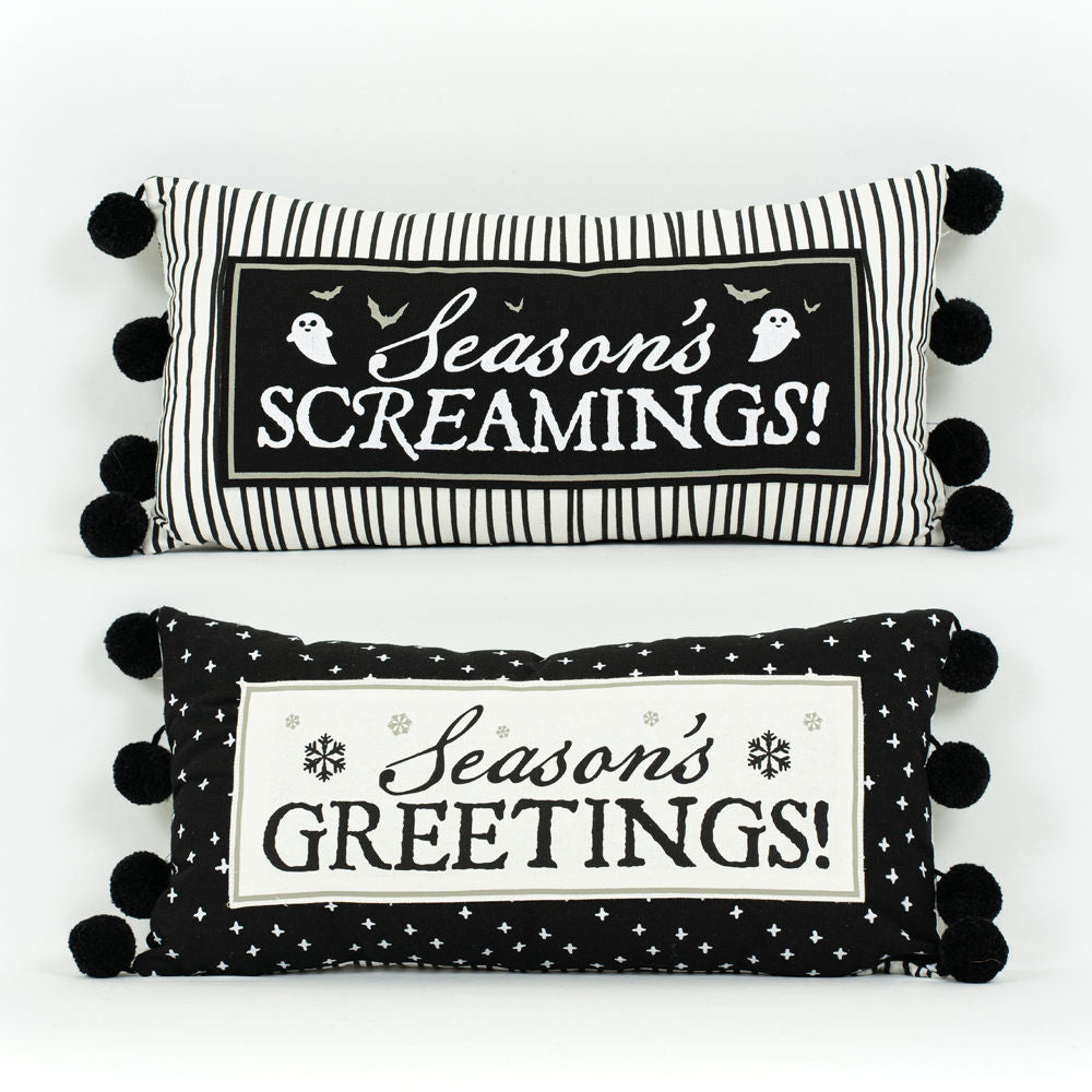Reversible Seasonal Linen Pillow - Halloween & Winter Design