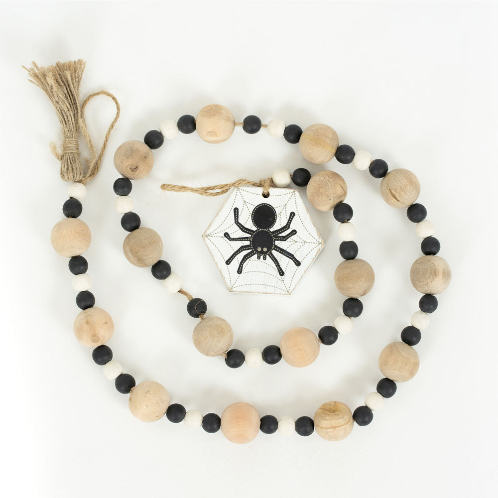 Wood Bead Garland with Tassels - Multi-Color Snowflake Spider Design