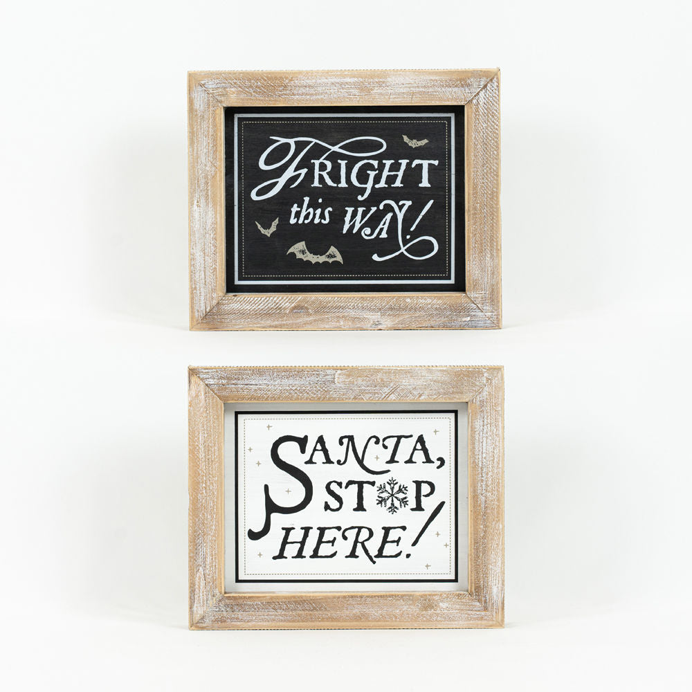 Reversible Wood Framed Holiday Sign - Santa/Fright