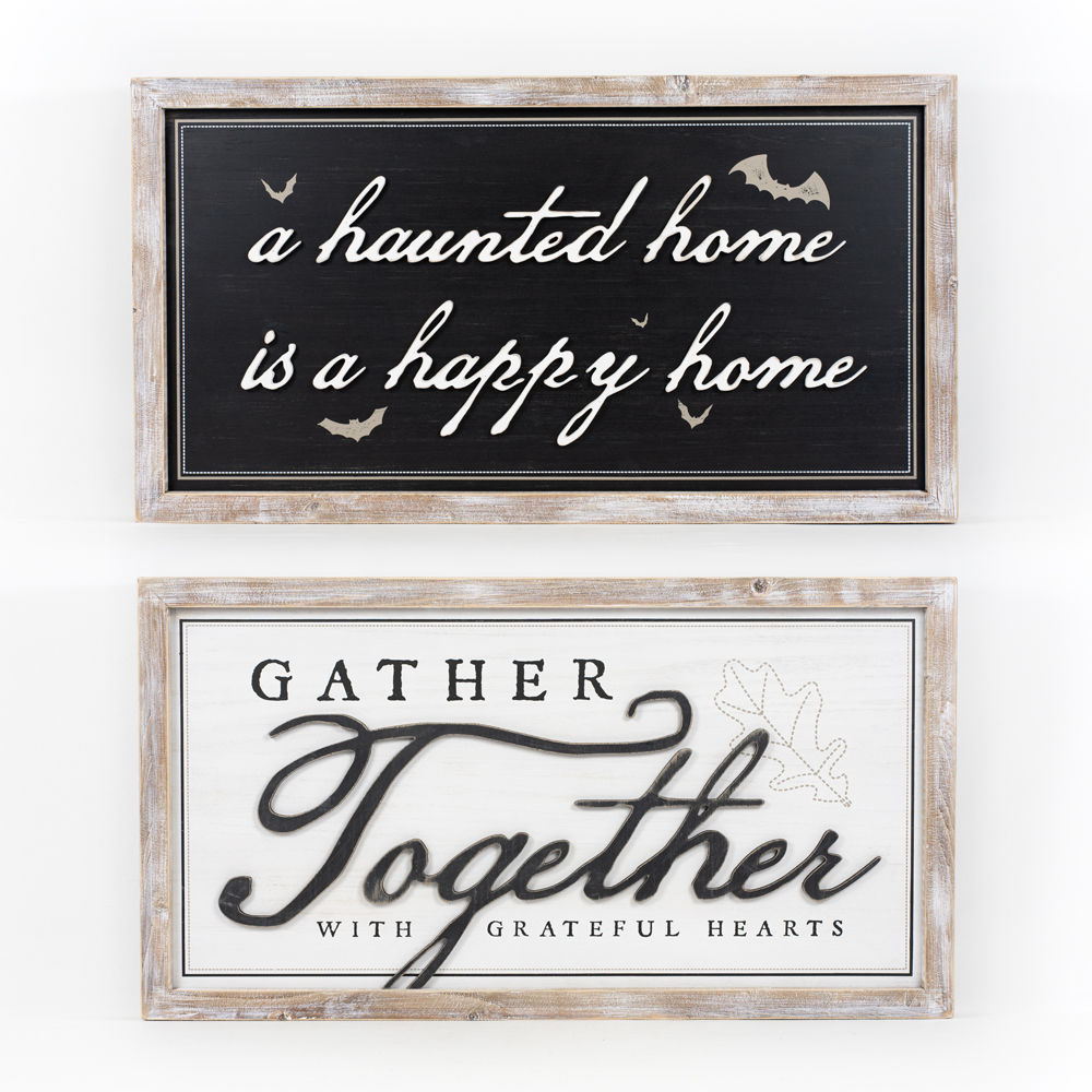 37" Reversible Wood Framed Sign - Halloween & Grateful Decor