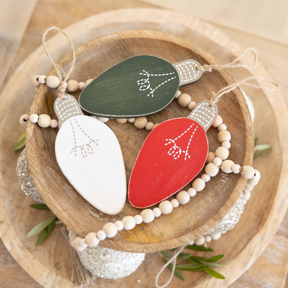 Multicolor Light Bulb Wood Ornaments - Set of 3