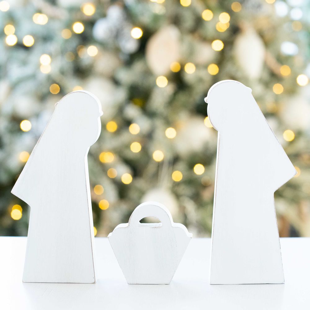 Dwella Decor Nativity Wood Cutout Set - 3 Piece White Christmas Decor