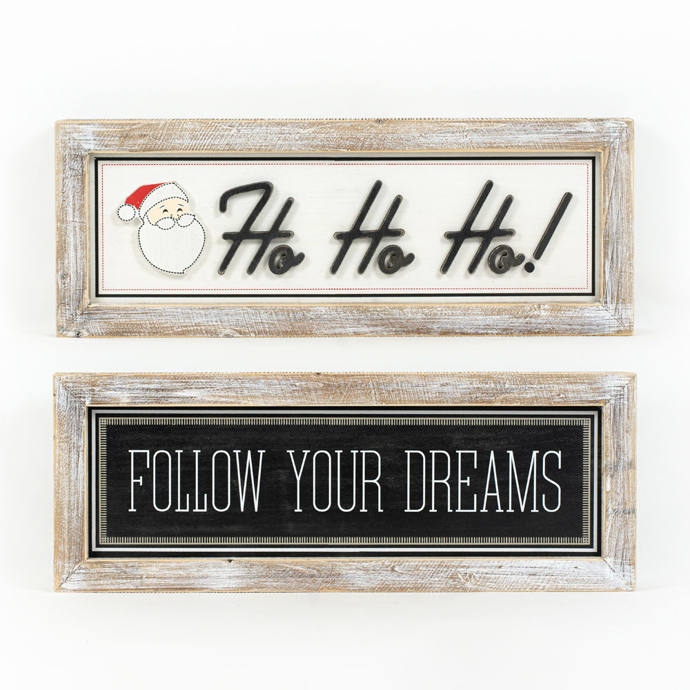 24" Reversible Christmas Wood Sign - Ho Ho Ho / Follow Your Dreams