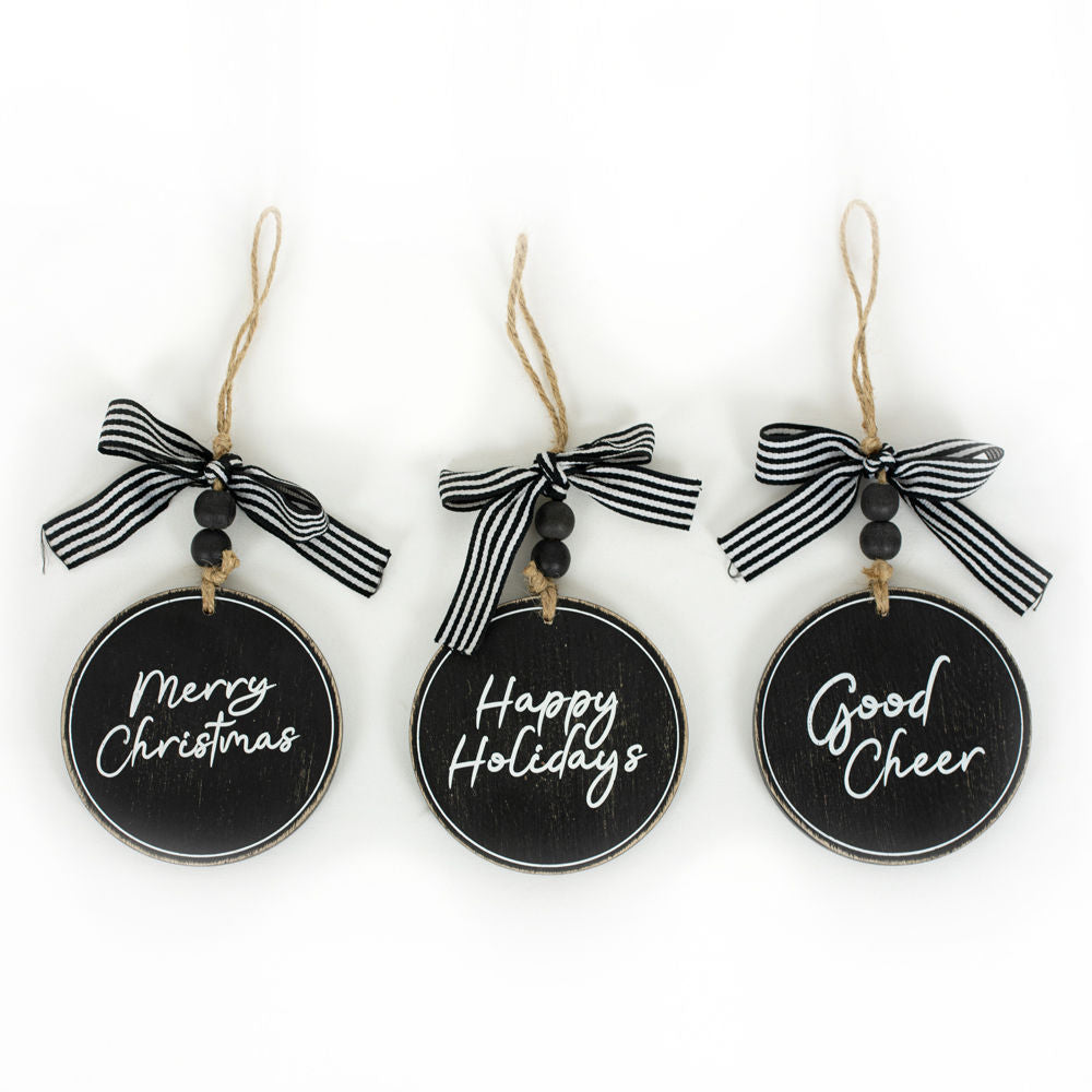 Wood Round Christmas Tags - Set of 3 (Merry/Happy/Good)