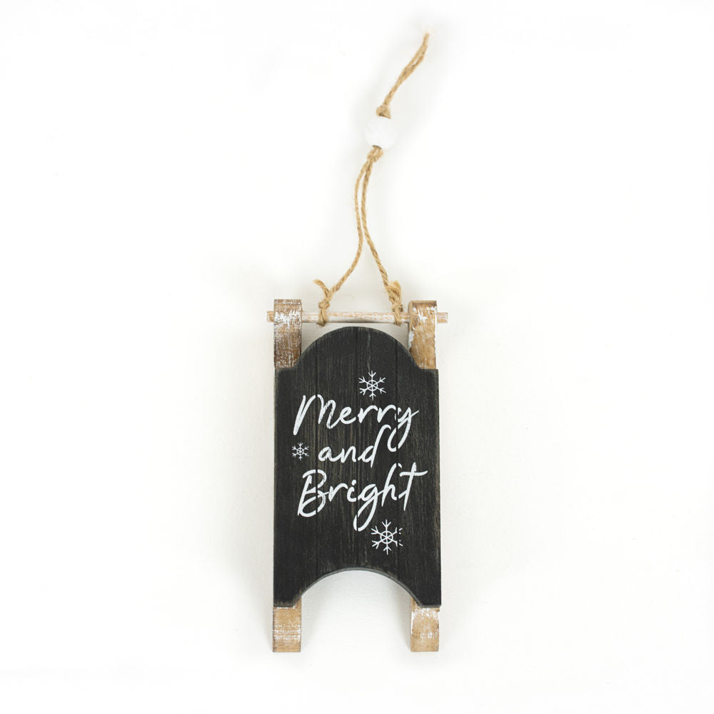 Dwella Decor Merry & Bright Wood Sled Ornament