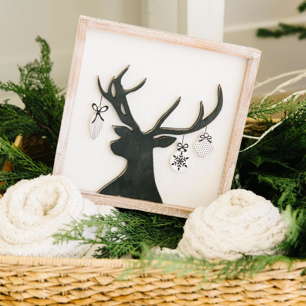 11" Reversible Wood Frame Sign - Deer/House