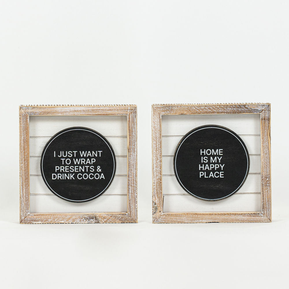 6x6 Reversible Wood Frame Holiday Sign - Hope & Cocoa