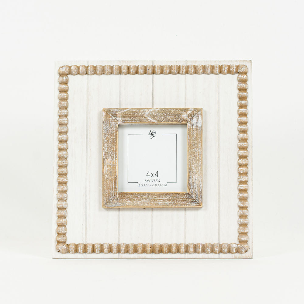 10" Beaded Photo Frame in Natural White