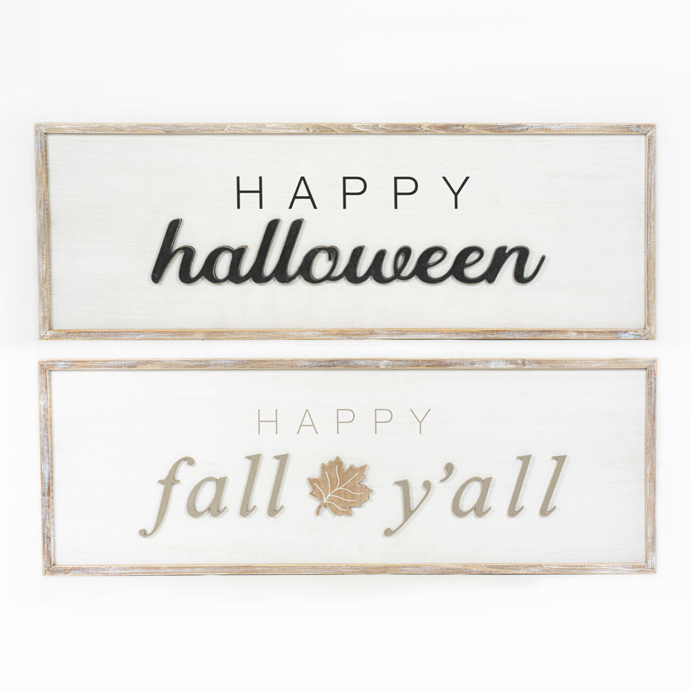 Reversible Halloween Fall Wood Framed Sign