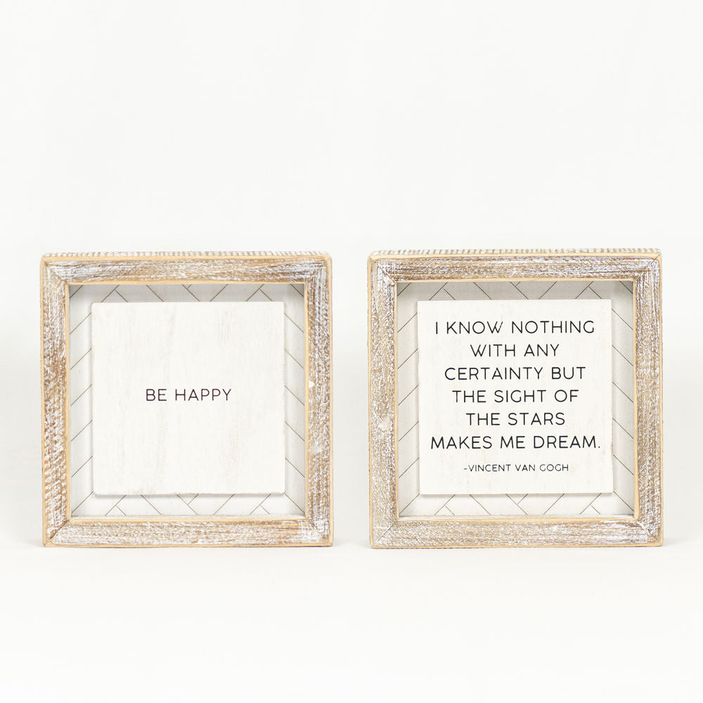 6x6 Reversible Wood Sign - Happy/Dream Herringbone Decor