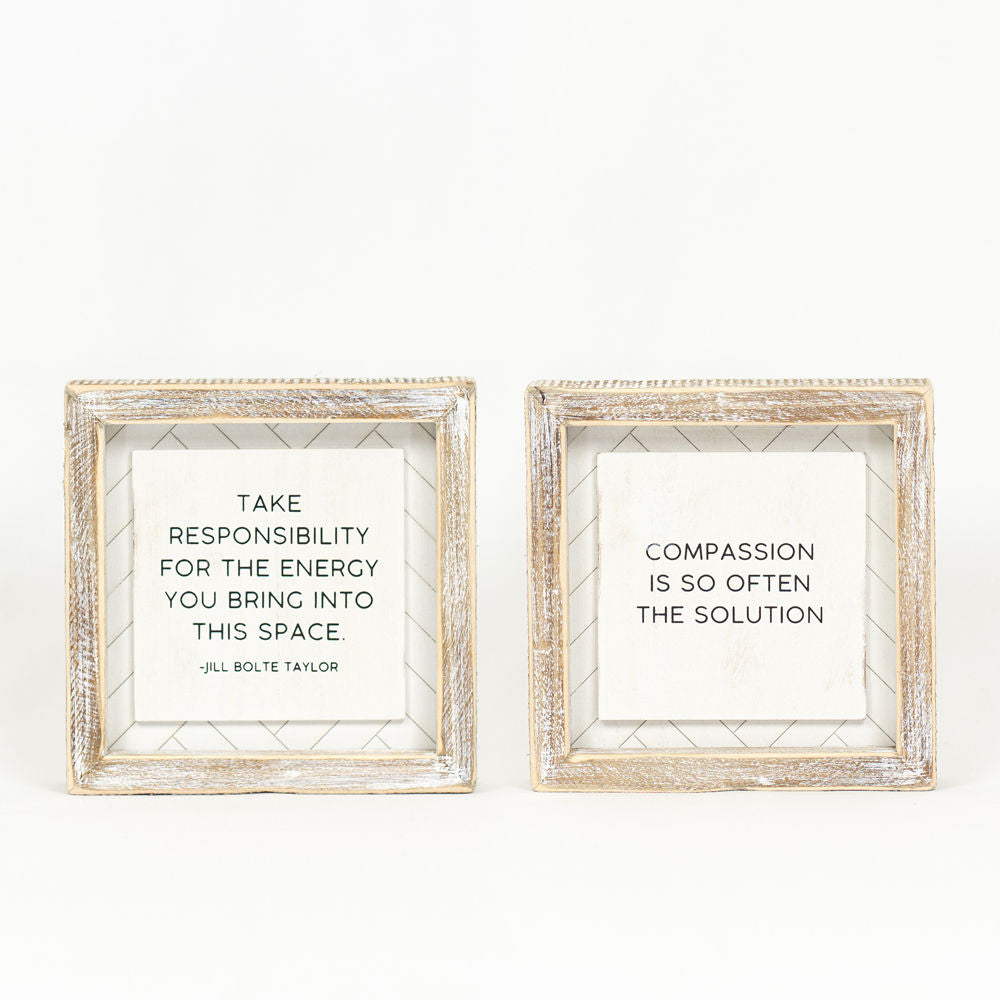 6x6 Reversible Wood Frame Sign - Energy & Compassion