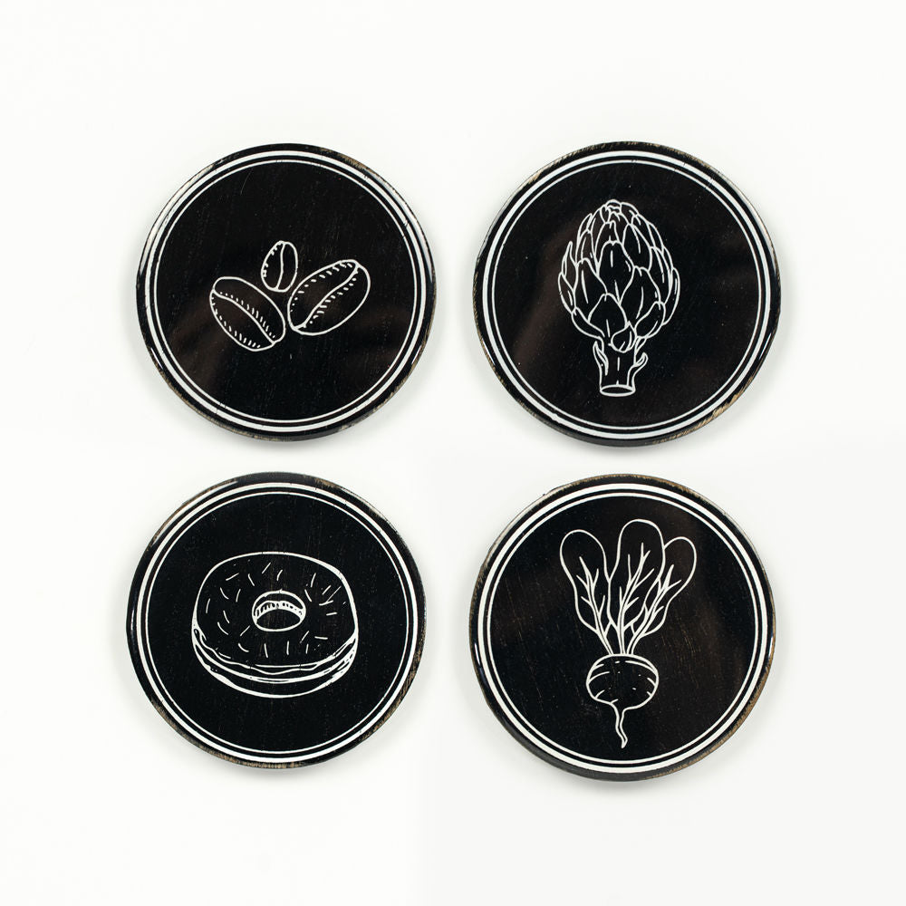 Wood Round Coasters/Magnets - Coffee Design