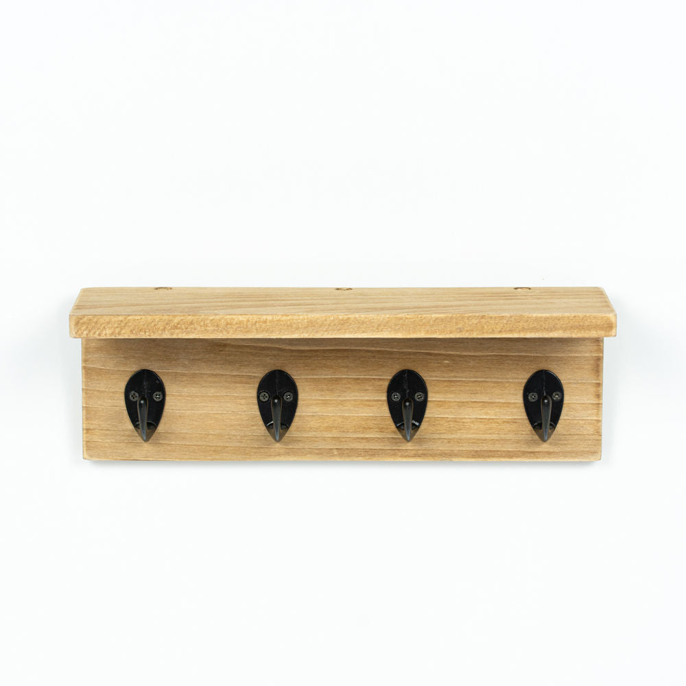10" Wood Hook Board with Ledge - 4 Hooks
