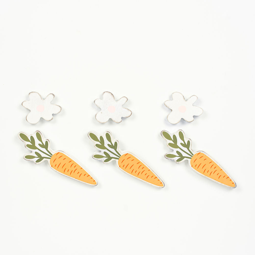 Wood Carrot & Flower Shapes - Set of 6 Multicolor