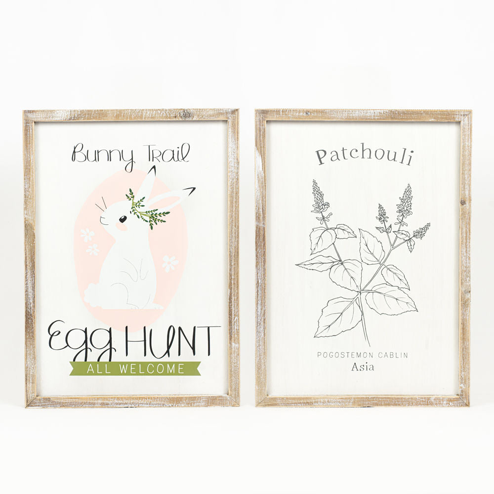 14.5" Reversible Wood Framed Sign - Bunny Trail & Patchouli