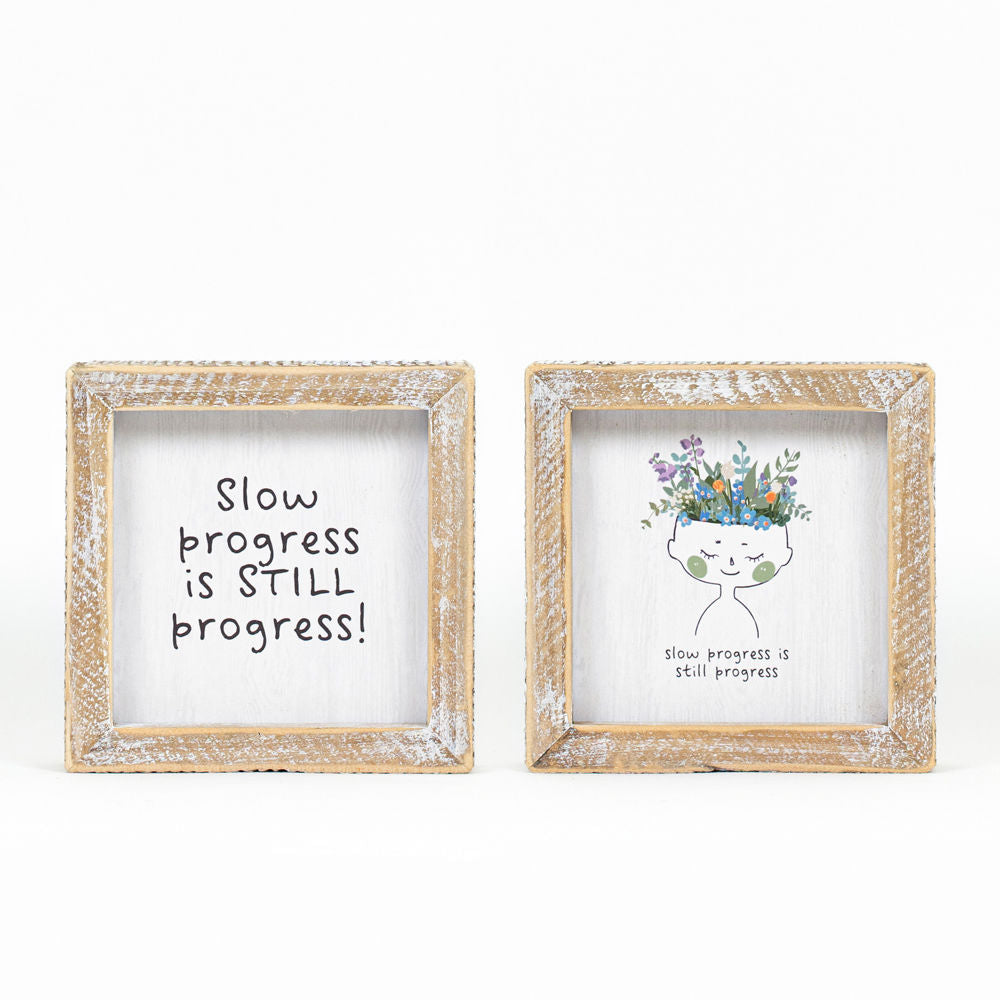 5x5 Reversible Wood Sign - Progress Motivational Decor
