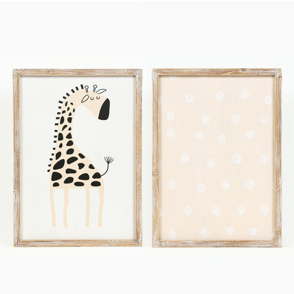 Giraffe Reversible Wood Frame Sign - Animal Crackers Collection