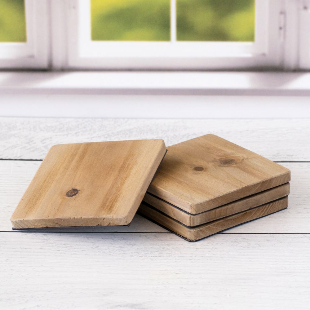 Wood Coasters Set of 4 - Square Natural Finish