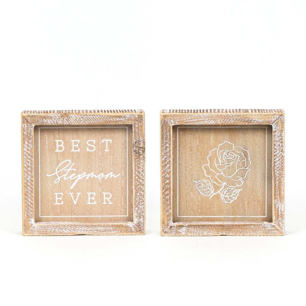 Stepmom Wood Frame Sign - Reversible 6x6 Neutral Decor