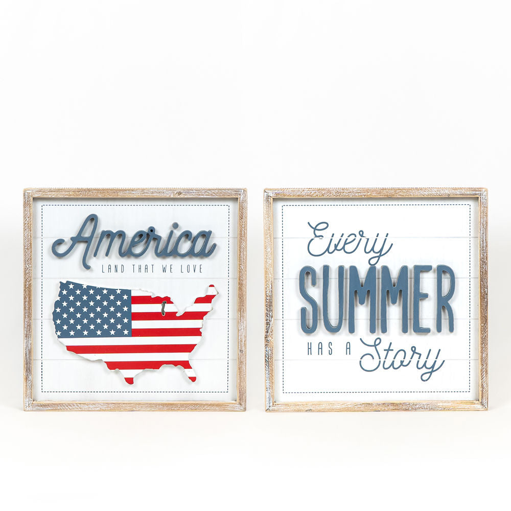 Reversible Wooden Framed Sign - Summer & Americana Quotes