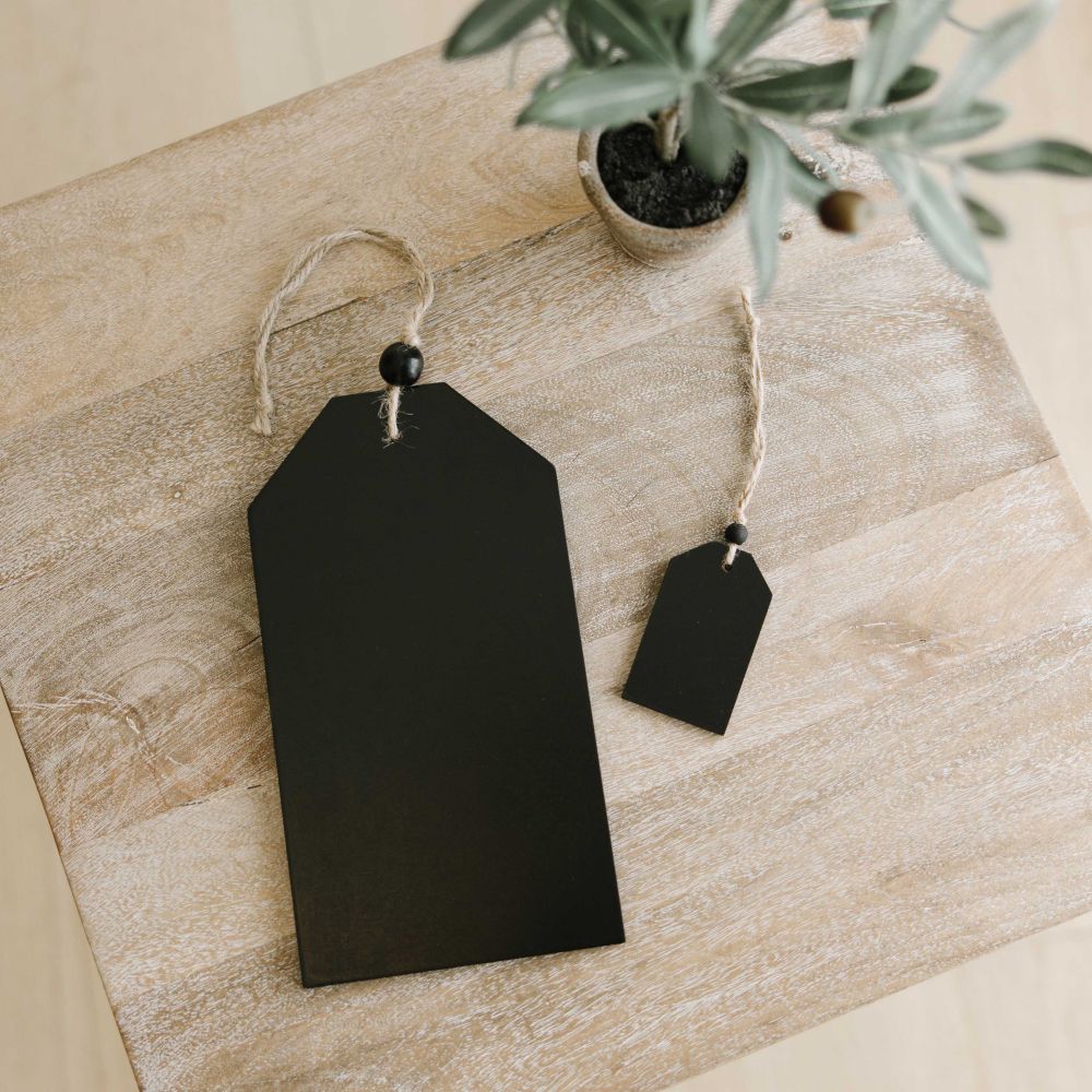 Wood Hanging Chalkboard Tag with Bead - Black
