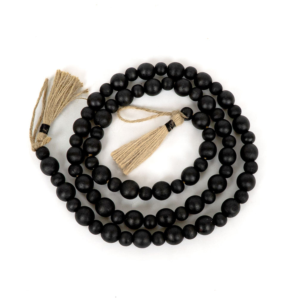 Wood Bead Garland with Tassels - Black & Brown