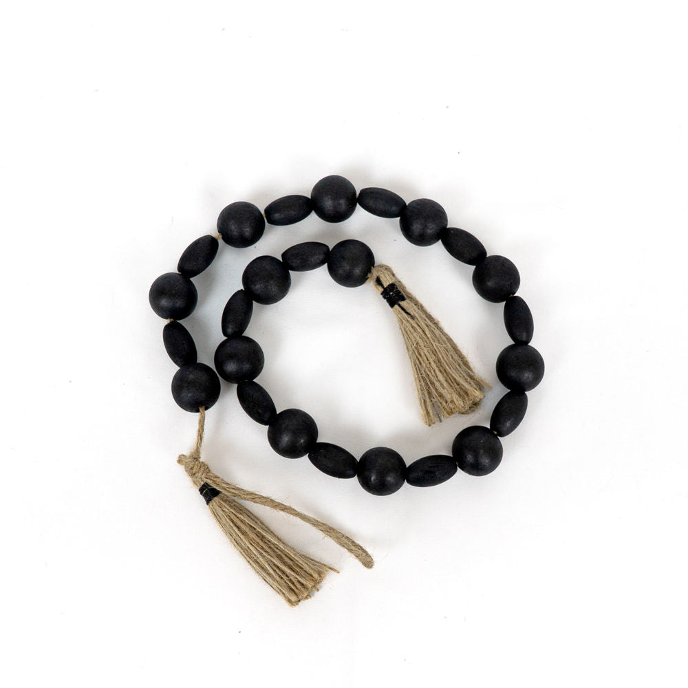 Wood Bead Garland with Tassels - Black & Brown