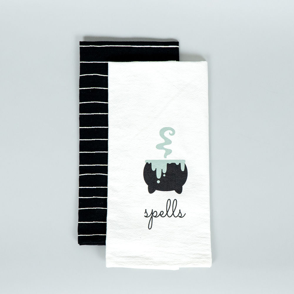 Dwella Decor Halloween Tea Towels Set of 2 - Spell/Stripes