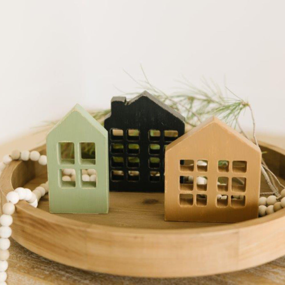 Multicolor Wood Cutout Houses - Set of 3
