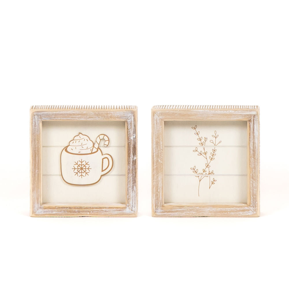 Feeling Frosty Reversible Wood Frame Sign - Mug & Plant