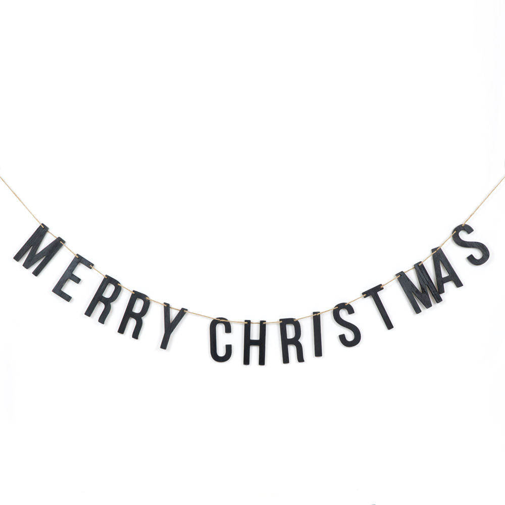 Merry Christmas Wood Garland in Black